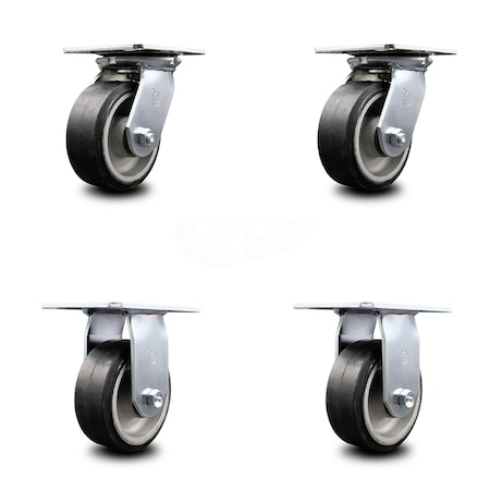 Service Caster 5 Inch Rubber on Aluminum Caster Set with Roller Bearings 2 Swivel 2 Rigid SCC SCC-35S520-RAR-2-R-2